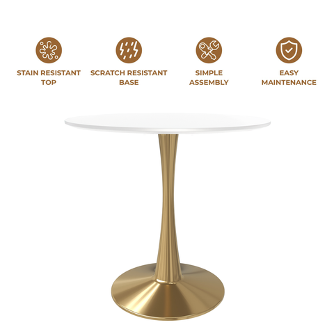 Bristol 24" Round Dining Table with MDF Wood Tabletop in Gold Steel