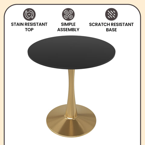 Bristol Round Dining Table with MDF/Sintered Stone Wood Tabletop in Gold Steel