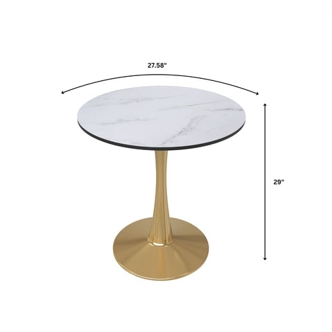 Bristol Round Dining Table with MDF/Sintered Stone Wood Tabletop in Gold Steel