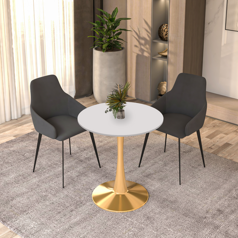 Bristol 27" Round Dining Table with MDF Wood Tabletop in Gold Steel