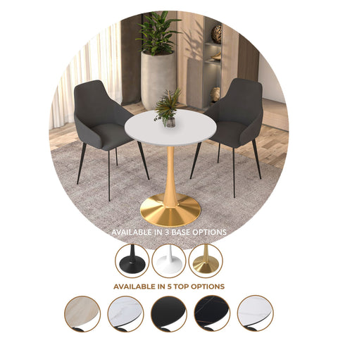 Bristol Round Dining Table with MDF/Sintered Stone Wood Tabletop in Gold Steel