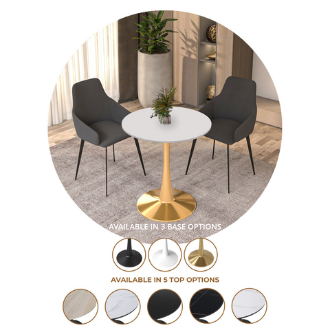 Bristol 27" Round Dining Table with MDF Wood Tabletop in Gold Steel