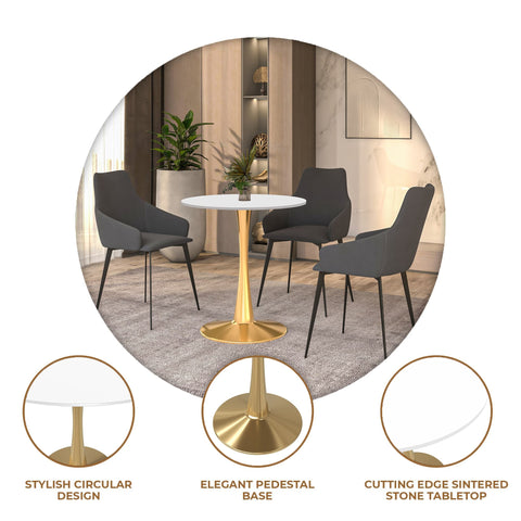 Bristol Round Dining Table with MDF/Sintered Stone Wood Tabletop in Gold Steel