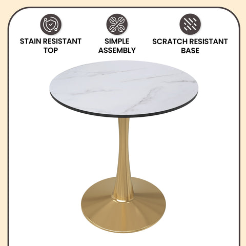 Bristol Round Dining Table with MDF/Sintered Stone Wood Tabletop in Gold Steel