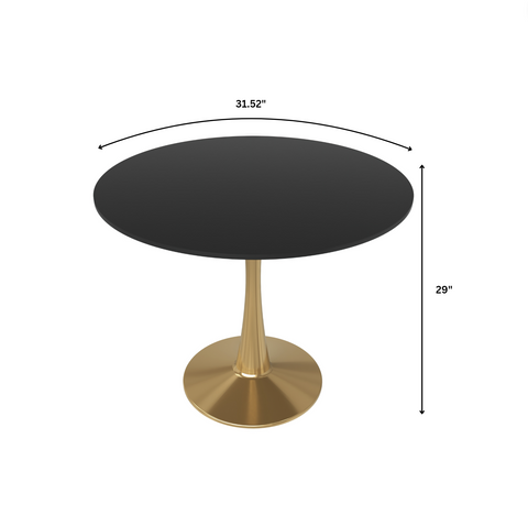 Bristol 31" Round Dining Table with MDF Wood Tabletop in Gold Steel