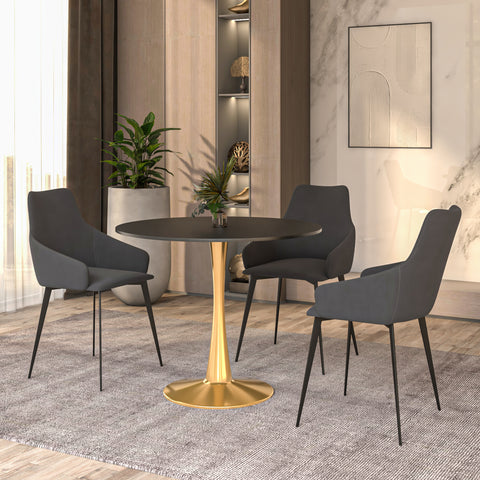 Bristol Round Dining Table with MDF/Sintered Stone Wood Tabletop in Gold Steel