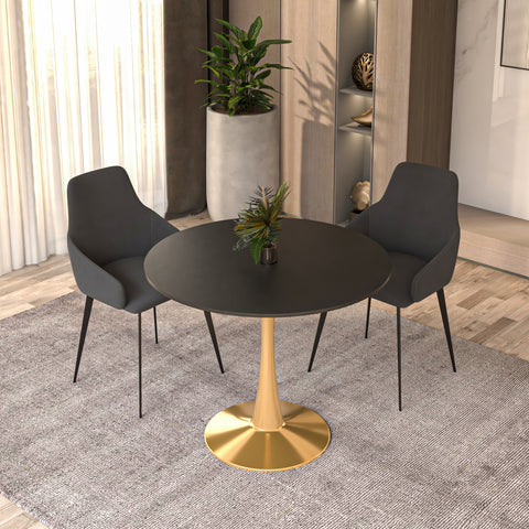 Bristol 31" Round Dining Table with MDF Wood Tabletop in Gold Steel