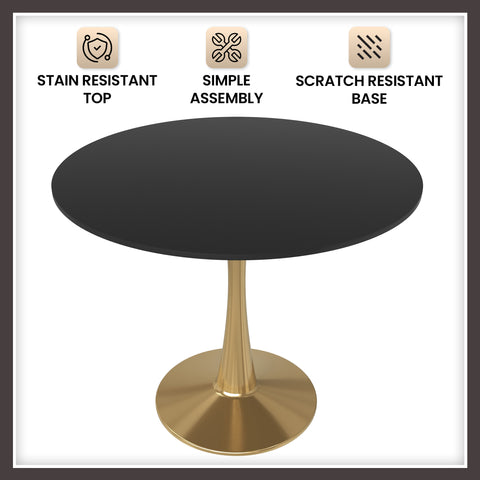 Bristol 31" Round Dining Table with MDF Wood Tabletop in Gold Steel