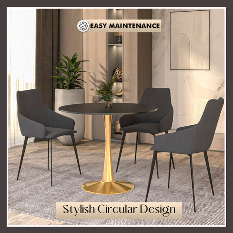 Bristol Round Dining Table with MDF/Sintered Stone Wood Tabletop in Gold Steel