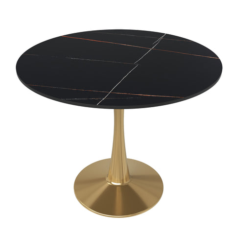 Bristol Round Dining Table with MDF/Sintered Stone Wood Tabletop in Gold Steel