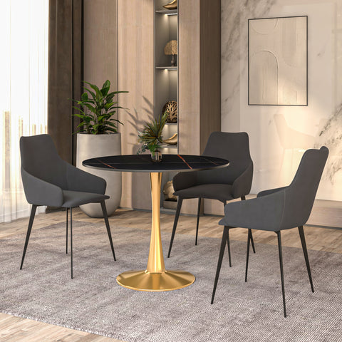 Bristol Round Dining Table with MDF/Sintered Stone Wood Tabletop in Gold Steel