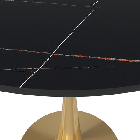 Bristol Round Dining Table with MDF/Sintered Stone Wood Tabletop in Gold Steel