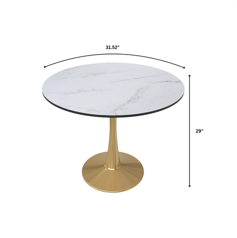 Bristol 31" Round Dining Table with MDF Wood Tabletop in Gold Steel