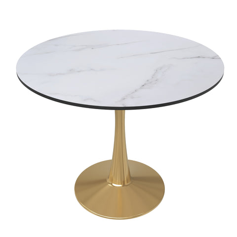 Bristol 31" Round Dining Table with MDF Wood Tabletop in Gold Steel