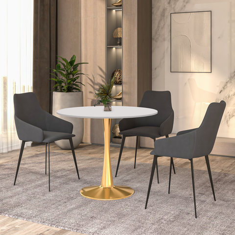 Bristol 31" Round Dining Table with MDF Wood Tabletop in Gold Steel