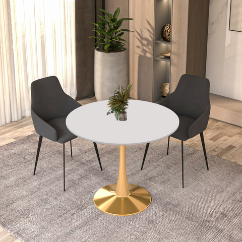 Bristol 31" Round Dining Table with MDF Wood Tabletop in Gold Steel