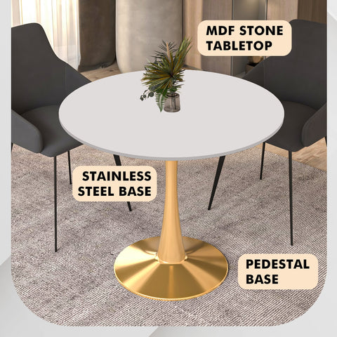 Bristol Round Dining Table with MDF/Sintered Stone Wood Tabletop in Gold Steel