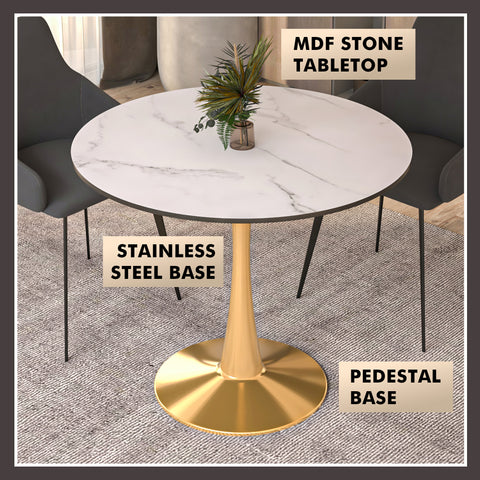 Bristol 31" Round Dining Table with MDF Wood Tabletop in Gold Steel