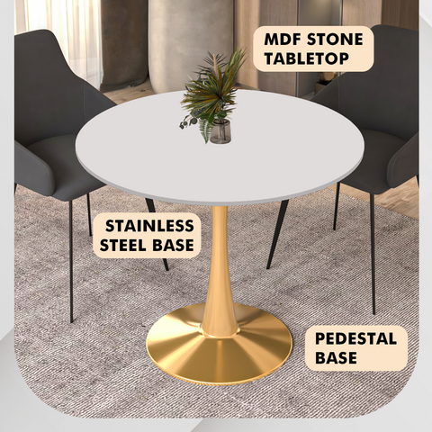 Bristol 31" Round Dining Table with MDF Wood Tabletop in Gold Steel