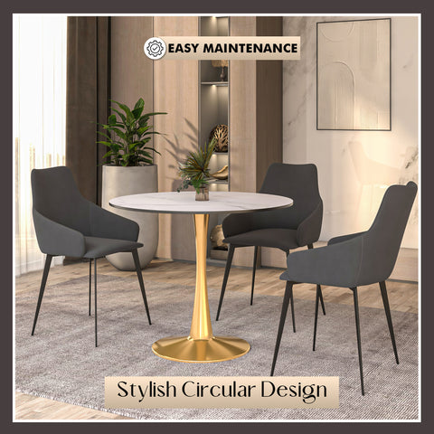 Bristol 31" Round Dining Table with MDF Wood Tabletop in Gold Steel