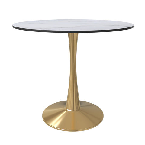 Bristol 31" Round Dining Table with MDF Wood Tabletop in Gold Steel