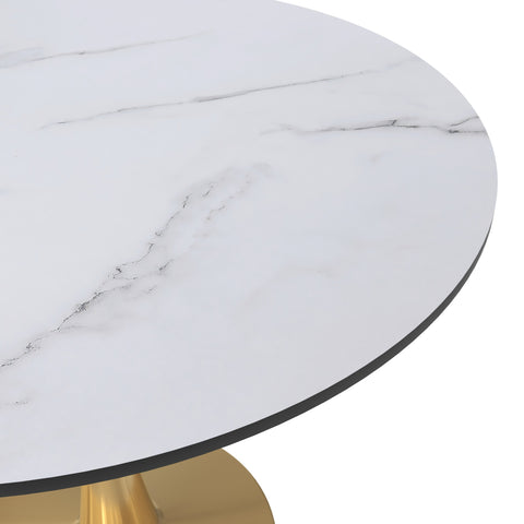 Bristol Round Dining Table with MDF/Sintered Stone Wood Tabletop in Gold Steel