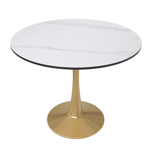 Bristol 31" Round Dining Table with Sintered Stone Tabletop in Gold Steel