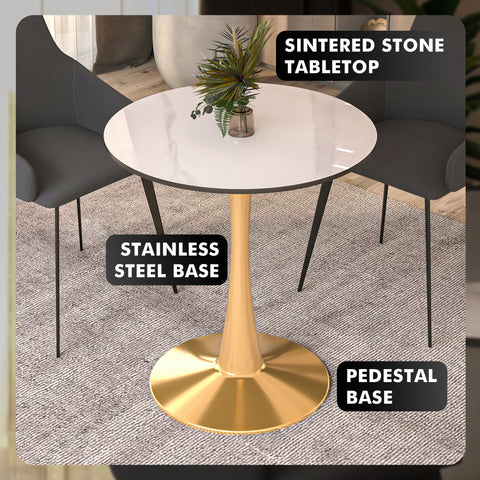 Bristol 35" Round Dining Table with MDF Wood Tabletop in Gold Steel