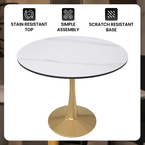 Bristol 35" Round Dining Table with MDF Wood Tabletop in Gold Steel