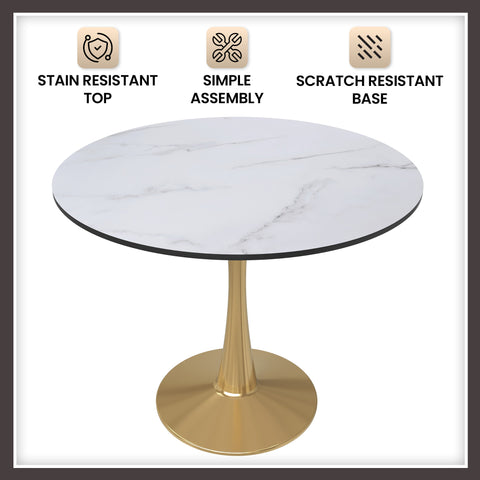 Bristol 31" Round Dining Table with MDF Wood Tabletop in Gold Steel