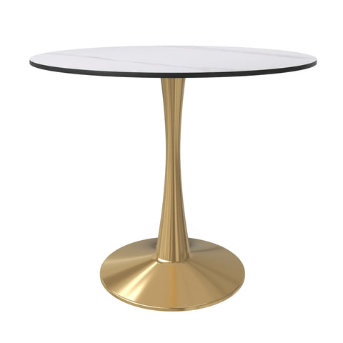 Bristol 35" Round Dining Table with MDF Wood Tabletop in Gold Steel