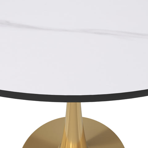 Bristol 35" Round Dining Table with MDF Wood Tabletop in Gold Steel