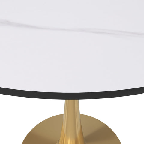 Bristol 31" Round Dining Table with Sintered Stone Tabletop in Gold Steel