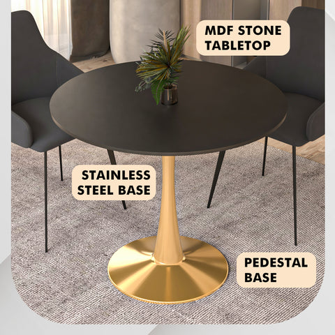 Bristol Round Dining Table with MDF/Sintered Stone Wood Tabletop in Gold Steel