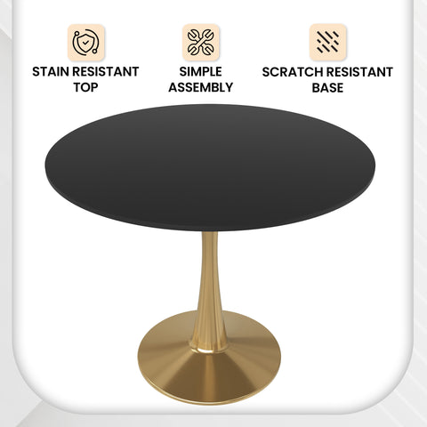 Bristol 35" Round Dining Table with MDF Wood Tabletop in Gold Steel