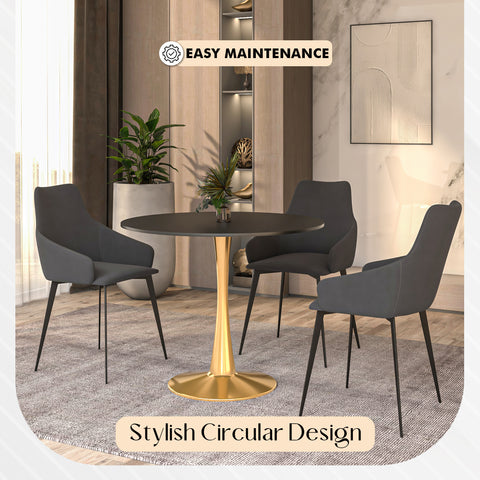 Bristol Round Dining Table with MDF/Sintered Stone Wood Tabletop in Gold Steel