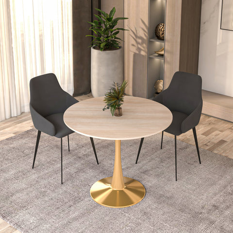 Bristol Round Dining Table with MDF/Sintered Stone Wood Tabletop in Gold Steel