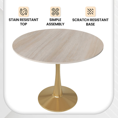 Bristol Round Dining Table with MDF/Sintered Stone Wood Tabletop in Gold Steel