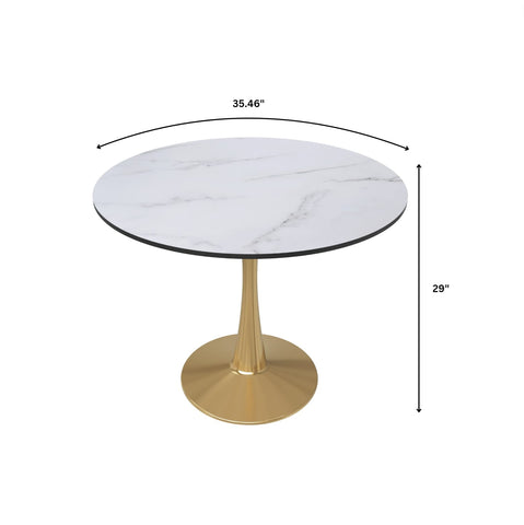 Bristol Round Dining Table with MDF/Sintered Stone Wood Tabletop in Gold Steel