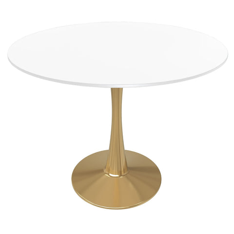 Bristol Round Dining Table with MDF/Sintered Stone Wood Tabletop in Gold Steel