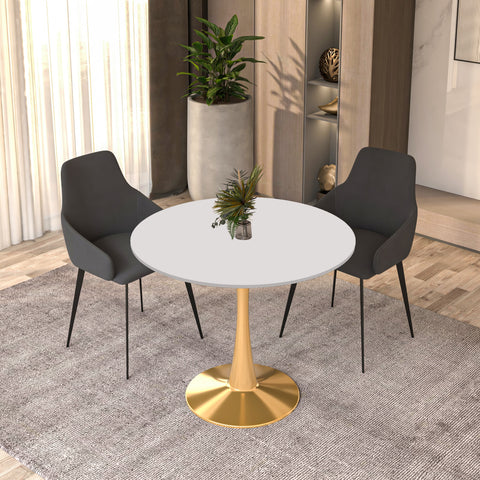 Bristol Round Dining Table with MDF/Sintered Stone Wood Tabletop in Gold Steel