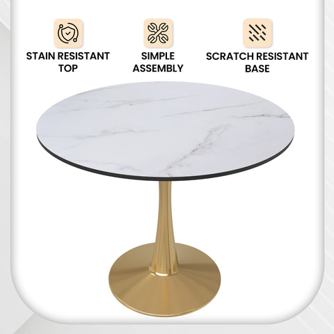 Bristol 35" Round Dining Table with MDF Wood Tabletop in Gold Steel