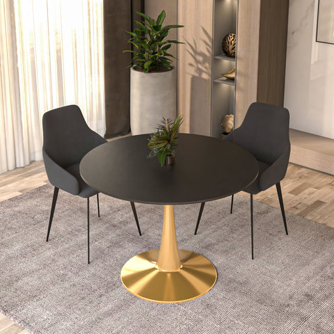 Bristol Round Dining Table with MDF/Sintered Stone Wood Tabletop in Gold Steel