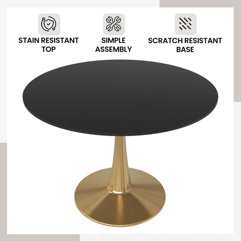 Bristol 40" Round Dining Table with MDF Wood Tabletop in Gold Steel