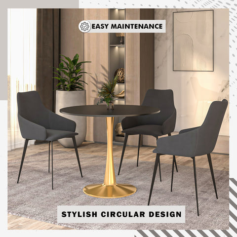 Bristol 40" Round Dining Table with MDF Wood Tabletop in Gold Steel