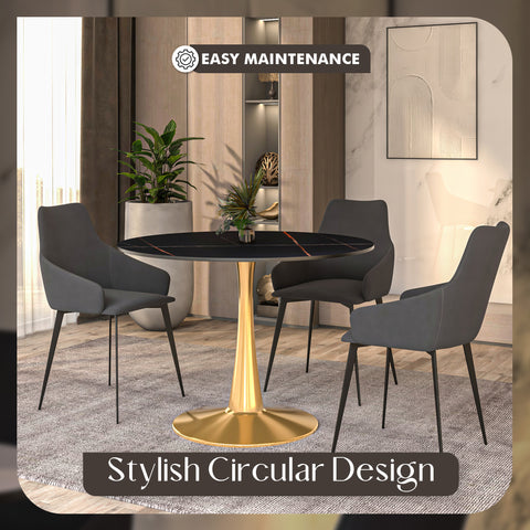 Bristol Round Dining Table with MDF/Sintered Stone Wood Tabletop in Gold Steel