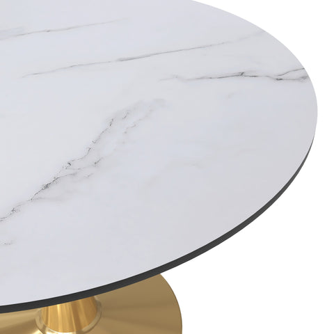 Bristol 40" Round Dining Table with MDF Wood Tabletop in Gold Steel