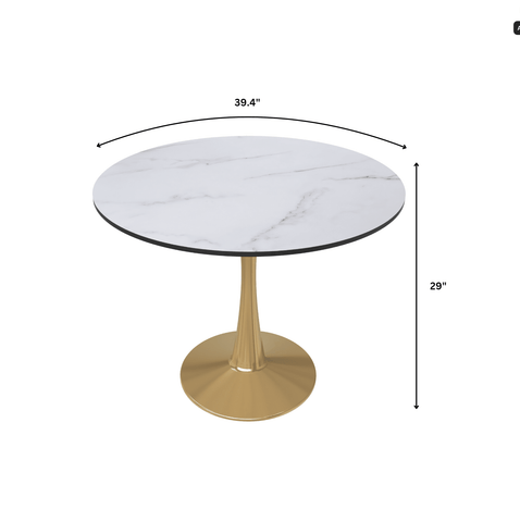 Bristol 40" Round Dining Table with MDF Wood Tabletop in Gold Steel