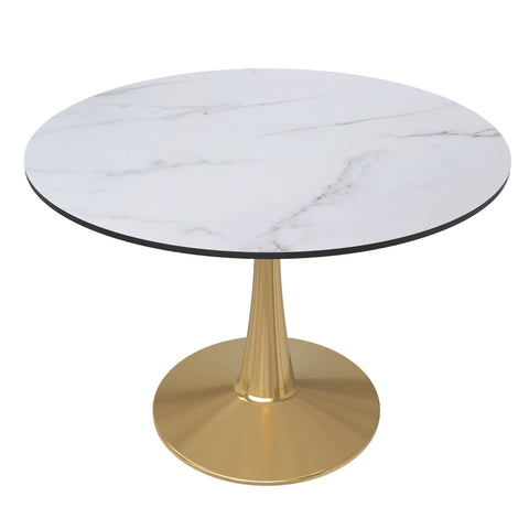 Bristol Round Dining Table with MDF/Sintered Stone Wood Tabletop in Gold Steel