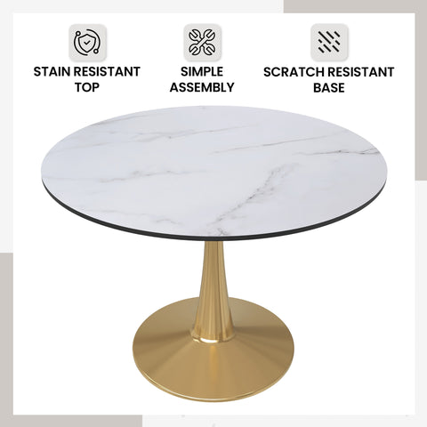 Bristol Round Dining Table with MDF/Sintered Stone Wood Tabletop in Gold Steel